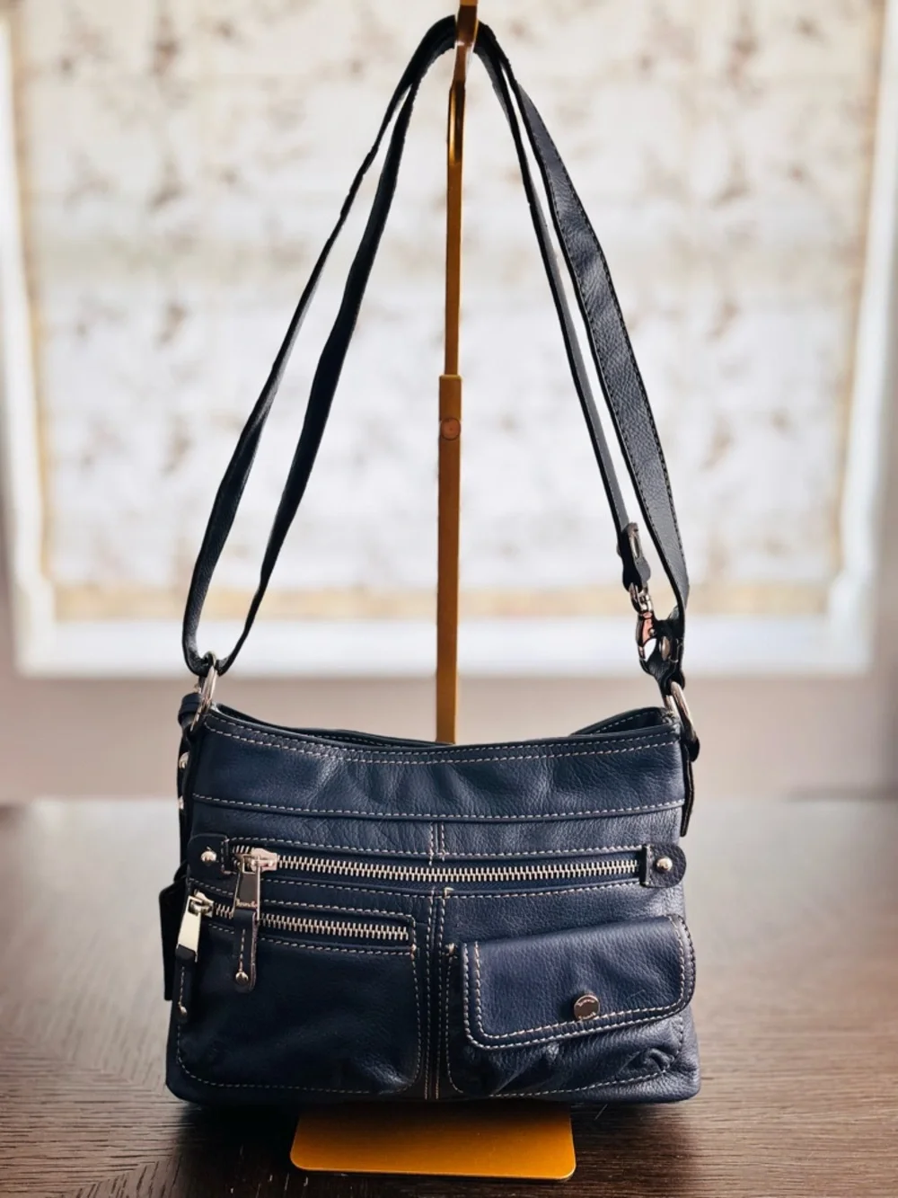 Tignanello Navy Leather Crossbody Organizer Bag